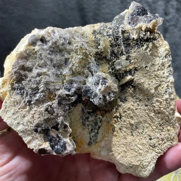 BLACK SMOKY QUARTZ- yellow calcite raw crystal cluster perfect 2”points 5”x5” - Picture 11 of 11